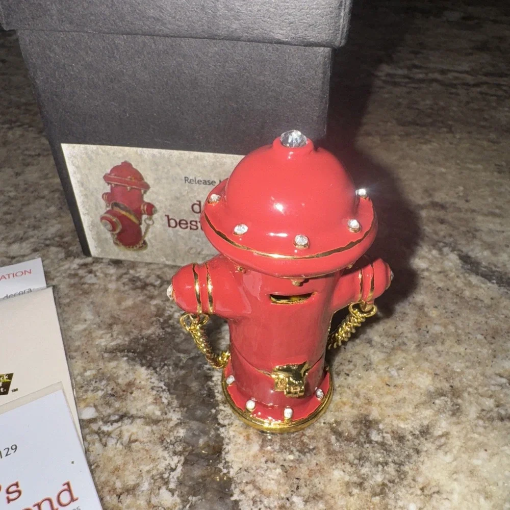 Objet D'Art #129 DOGS BEST‎ FRIEND Fire Hydrant Blinged Hinged Trinket Box
